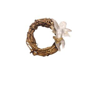 Vintage Acrylic Angel Grapevine Wreath Ornament With Gold Accents 3.5"